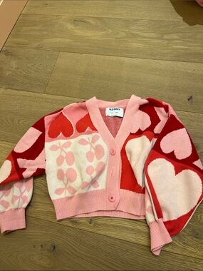 Girls Pink and Red Heart Sweater Size S (6-7)
